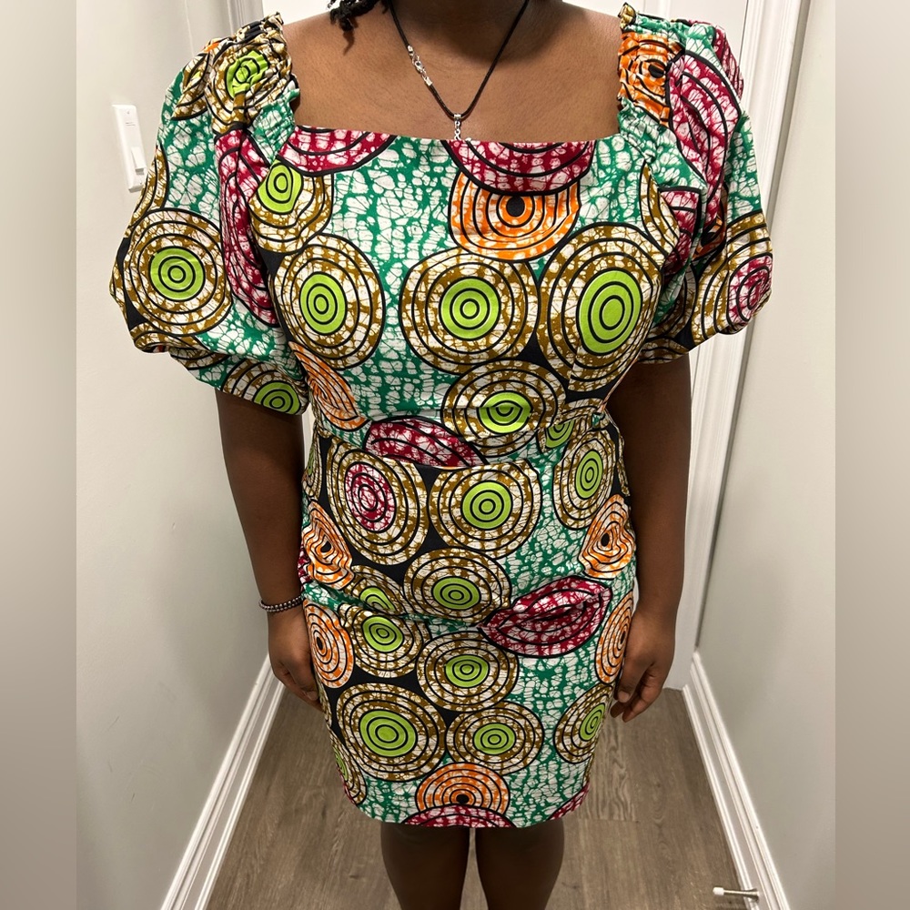 Colourful Ankara Puffy Sleeve Dress